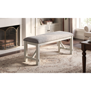 Sunvega Modern Farmhouse Style White Finish Upholstered Cushion Seat Bench