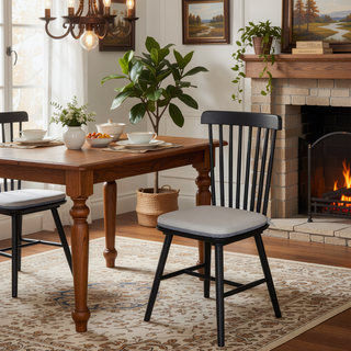 Sunvega Solid Wood Windsor Kitchen Chairs with Cushioned Seats for Modern Dining