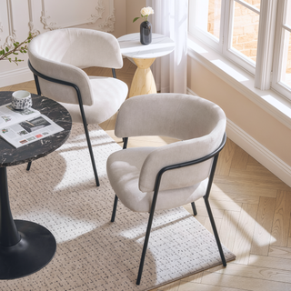 Sunvega Modern Upholstered Arm Dining Chair with Soft Seat and Metal Legs Set of 2