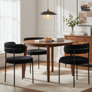 Sunvega Cream Boucle Fabric Upholstered Dining Chair Set with Metal Frame