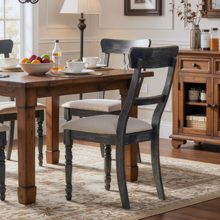 Sunvega Light Brown Linen Weathered Gray Finish Side Chairs with Wooden Crosspiece Backrest
