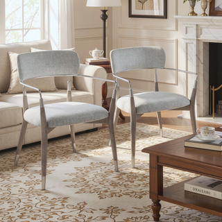 Sunvega Contemporary Grey Brushed Wood and Light Grey Fabric Upholstered Dining Chairs