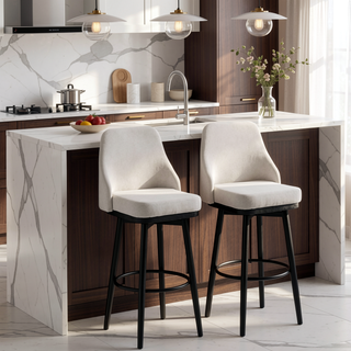Sunvega 360 Swivel Bar Stools Set of 2 with Upholstered Cream White Seat and Footrest
