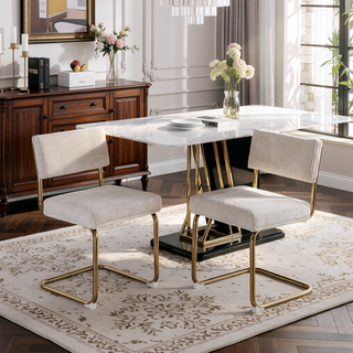 Sunvega Modern Dining Chairs with Corduroy Fabric and Gold Metal Base