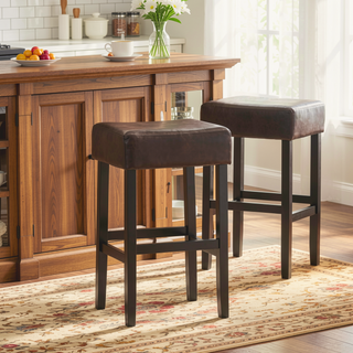 Sunvega Set of 2 Beige Backless Fabric Counter Height Barstools with Padded Seats
