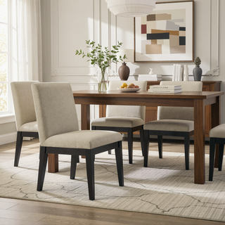 Sunvega Solid Wood Dining Chairs with Plush Beige Upholstery, Set of 2