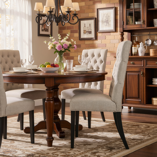 Sunvega Tan Linen Upholstered Button Tufted Parson Chairs with Wooden Legs Set of 2