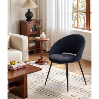 Sunvega White Boucle & Black Finish Side Chair with Padded Seat & Back Cushion