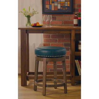 Sunvega Gray Faux Leather Swivel Stools with Nailhead Trim and Solid Wood Frame
