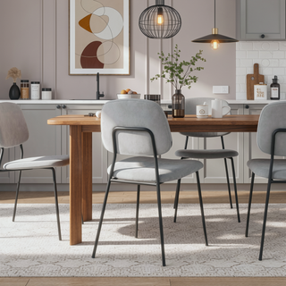 Sunvega Gray Velvet and Metal Dining Chairs Set of 2 with Soft Upholstery