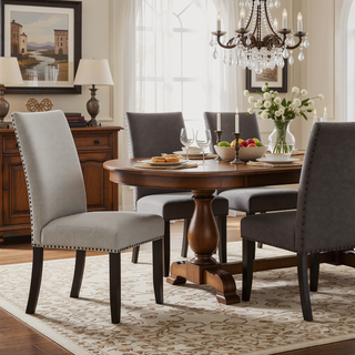 Sunvega Modern Light Gray Finish 2pc Side Chair with Fabric Upholstery and Nailhead Trim