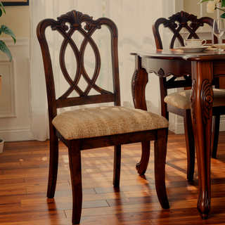 Sunvega Brown Cherry Padded Fabric Dining Chairs Set of 2 Side Chairs