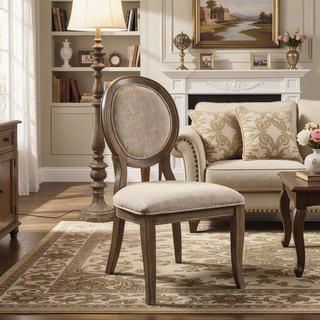 Sunvega Transitional Rustic Oak and Beige Side Chairs Set with Padded Fabric Seats