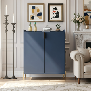 Sunvega Modern 2 Door Home Wine Bar Cabinet with Adjustable Storage Shelf and Wine Rack