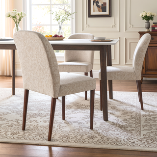 Sunvega Beige Linen Upholstered Dining Chair Set with Padded Seat and Back
