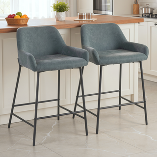 Sunvega Industrial Black Metal and Faux Leather Counter Stool Set of 2