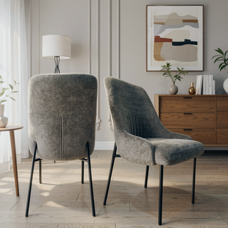 Sunvega Upholstery Boucle Fabric Dining Side Chair Set of 2 Grey