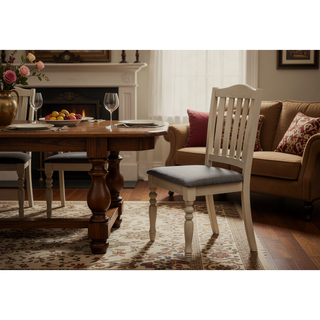 Sunvega Set of 2 Antique Grey Upholstered Dining Chairs with Wood Legs for Kitchen