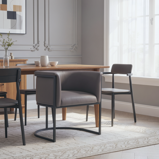 Sunvega Modern Faux Leather Upholstered Dining Chair with Geometric Metal Frame