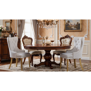 Sunvega Gold Velvet Upholstered Dining Chair with Lion Head Accent and Quilted Back