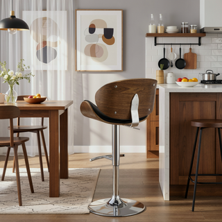 Sunvega Adjustable Bar Stool with Chrome Base and Soft Ecru Leatherette Upholstery