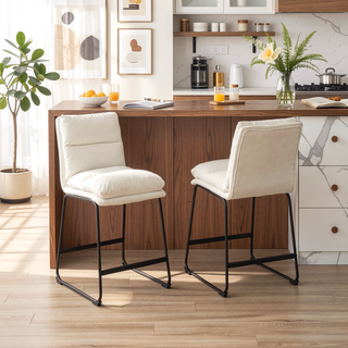 Sunvega Upholstered Counter Height Stools with Sled Base and Footrest, Set of 2