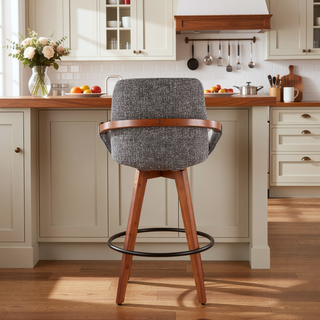 Sunvega Mid-Century Modern Cosmo Counter Stool with Walnut Wood and Fabric Upholstery