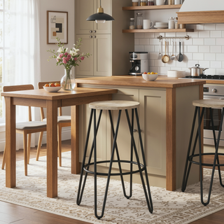 Sunvega Industrial Metal Bar Stool with Natural Wood Seat and Hairpin Legs