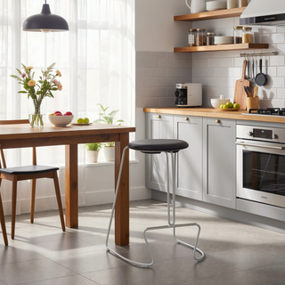 Sunvega Contemporary Backless Counter Stool with Padded Faux Leather Seat and Metal Footrest