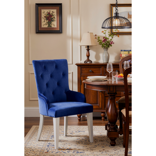 Sunvega Blue Velvet Dining Chair with Tufted Back and Platinum Wooden Legs