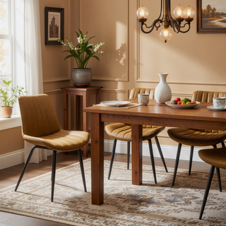 Sunvega Brown PU Leather Dining Chairs with Metal Legs and Wave Pattern Upholstery
