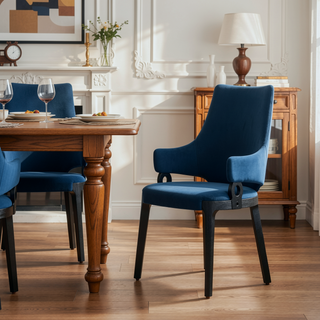 Sunvega Modern Dining Armchair in Blue Velvet with Solid Beech Wood Frame