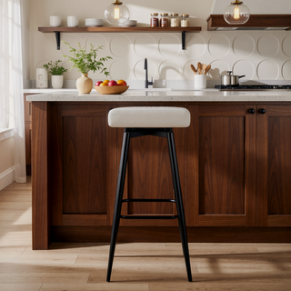 Sunvega Ale Contemporary Fixed-Height Bar Stool with Upholstered Seat and Black Metal Base