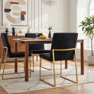 Sunvega Gold and Black Velvet Upholstered High Back Dining Chairs Set of 2