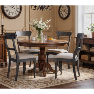 Sunvega Weathered Gray Finish Light Brown Linen Upholstered Dining Side Chairs Set of 2