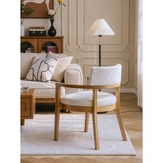 Sunvega Gorge Fabric and Oak Finish Side Chair with Padded Back and Seat Cushions