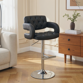 Sunvega Adjustable Bar Stool with Black Upholstery and Chrome Base for Bar Tables