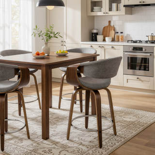 Sunvega Mid-Century Modern Counter Stool Set with Walnut Frame and Grey Fabric