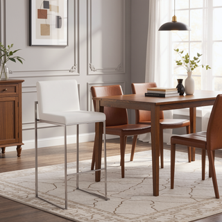 Sunvega Fuji Contemporary High Back Barstool with Velvet Upholstery and Metal Frame - Set of 2