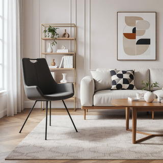 Sunvega Modern Dining Chairs with Gray Faux Leather Upholstery and Tall Curved Backs - Set of 2