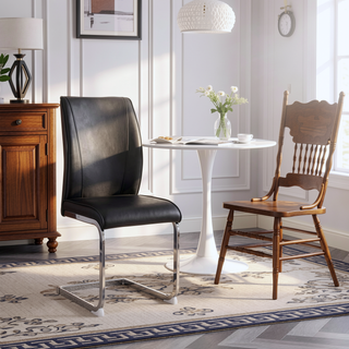 Sunvega PU Dining Chairs with Arched Metal Silver Legs and Crazy Horse Texture in Dark Gray
