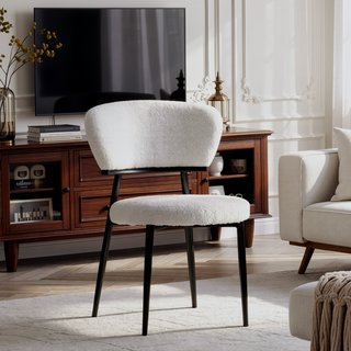 Sunvega Modern Upholstered Dining Chairs with Soft Seat and Metal Legs Set of 2 White
