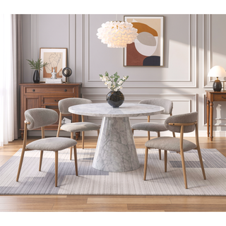 Sunvega Modern Light Gray Boucle Dining Chairs with Padded Seat and Curved Backrest