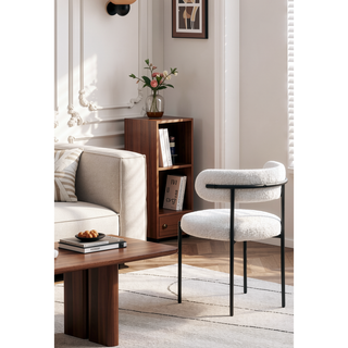 Sunvega Cream Boucle Fabric Upholstered Dining Chair Set with Metal Frame
