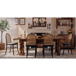 Sunvega Modern Industry Chic Cane Dining Chair Set of 2 with Tall Round Backrest