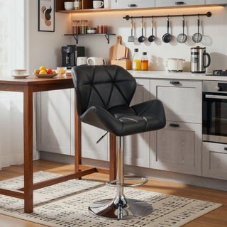 Sunvega Adjustable Bar Stool Set with Chrome Metal Base and Tufted Upholstery