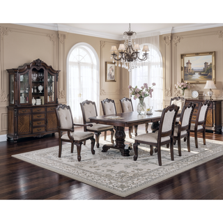 Sunvega Traditional Style Arm Chairs with Luxurious Beige Upholstery and Rich Coffee Brown Finish