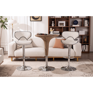 Sunvega Adjustable Swivel Barstool Set with Chrome Base and Faux Leather Seat