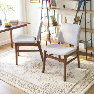 Sunvega Mid-Century Modern Light Gray Upholstered Fabric Dining Chair Set of 2