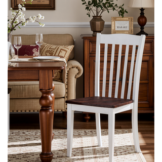 Sunvega Walnut Wooden Grooved Top White Base Rectangular Leg Dining Table Set